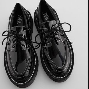 Patent Oxfords with White Stitching